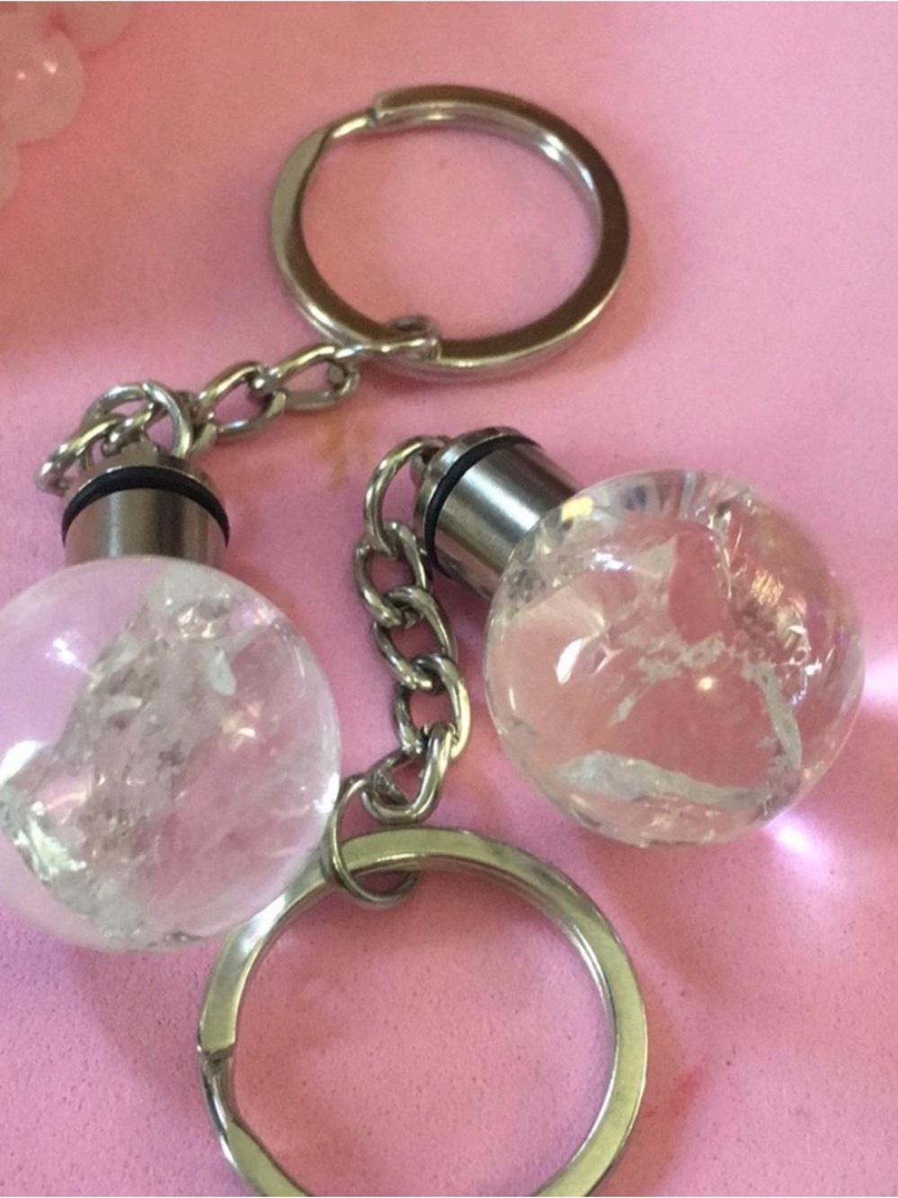 Clear Quartz Ball with led light Keychain Set - Silver Hardware 1 piece